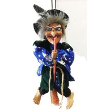 Mavi Elbiseli Asma Aparatlı Sesli Işıklı Sensörlü Şekil Verilebilir Dekoratif Cadı 25 cm