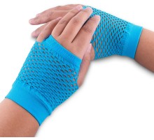 Mavi Renk Kısa Boy Fileli Örgü Eldiven