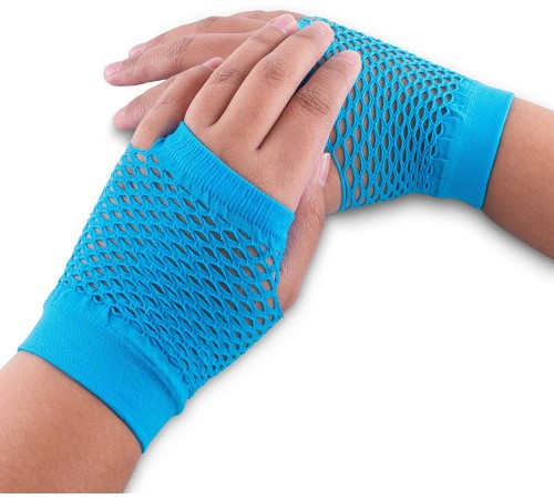 Mavi Renk Kısa Boy Fileli Örgü Eldiven