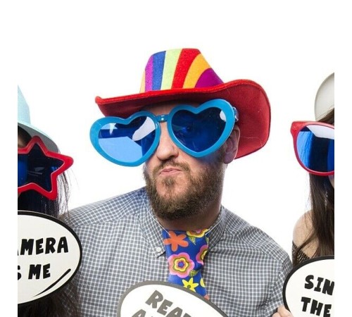 Mavi Renk Mega Boy Jumbo Kalp Şekilli Parti Gözlüğü