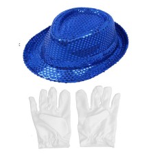 Mavi Renk Payetli Çocuk Şapkası ve Beyaz Renk Çocuk Eldiveni