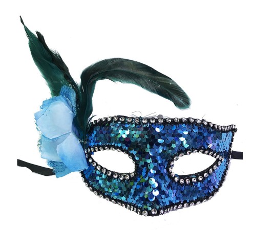 Mavi Renk Yandan Tüylü Pullu Yılbaşı Parti Maskesi