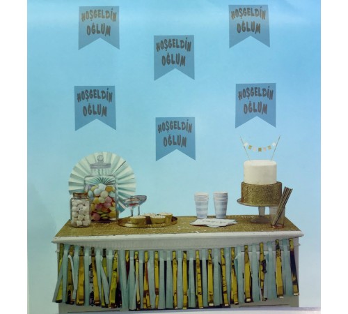 Mavi Üzeri Gümüş Renk Hoşgeldin Oğlum Flama