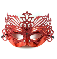 Metalik Kırmızı Renk Masquerade Simli Parti Maskesi 23x14 cm