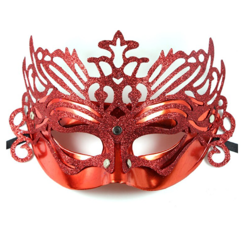 Metalik Kırmızı Renk Masquerade Simli Parti Maskesi 23x14 cm