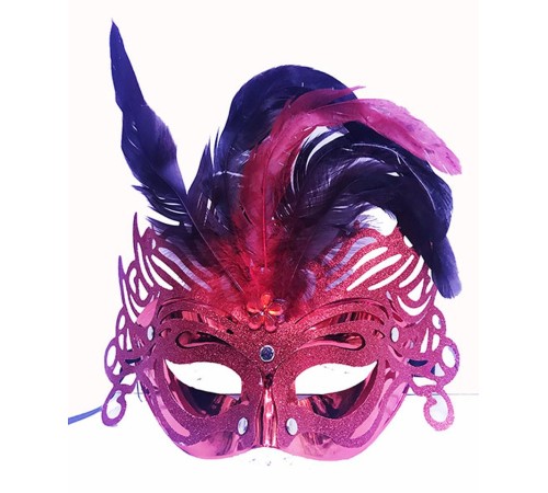 Metalize Kırmızı Renk Tüylü Lüks Venedik Parti Balo Maskesi