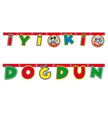 Mickey Mouse Temalı Rengarenk İyiki Doğdun Yazılı Flama Bayrak Süsleme 2 Metre