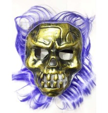 Mor Saçlı Plastik Halloween Kuru Kafa Maskesi