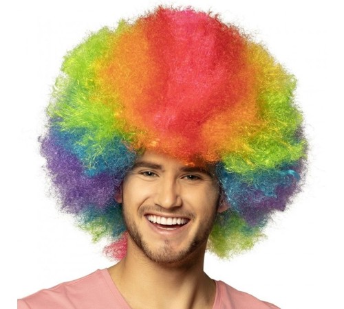 Neon Gökkuşağı Renk Kıvırcık Mega Boy Afro Bonus Peruk