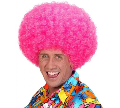 Neon Pembe Renk Kıvırcık Mega Boy Afro Bonus Peruk