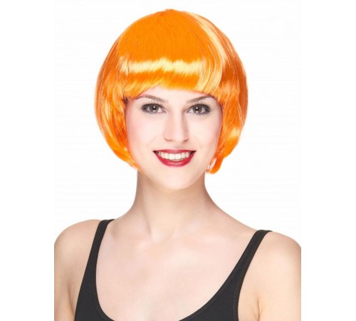 Neon Turuncu Renk Açık Turuncu Küt Parti Peruğu Kısa Takma Saç