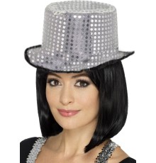Parlak Pul İşlemeli Siyah Gümüş Renk Yetişkin Fötr Parti Şapkası