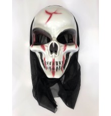 Pelerinli Kanlı Surat Kırmızı Şerit Korku Maskesi