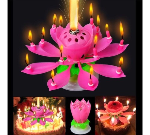Pembe Işıklı Müzik Sesli Doğum Günü Pasta Mumu Büyük Boy