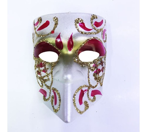 Pembe Renk İşlemeli Seramik Malzeme Tam Yüz Venedik Magnet 4x5 cm