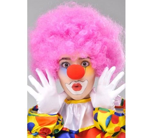 Pembe Renk Kıvırcık Afro Bonus Peruk Takma Saç ve Kırmızı Burun Seti