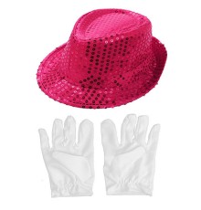 Pembe Renk Payetli Çocuk Şapkası ve Beyaz Renk Çocuk Eldiveni