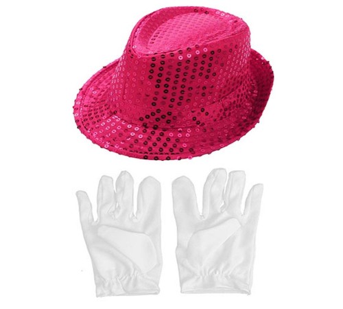 Pembe Renk Payetli Çocuk Şapkası ve Beyaz Renk Çocuk Eldiveni