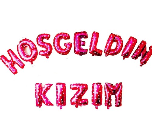 Pembe Renk Üzeri Beyaz Kalpli Hoşgeldin Kızım Folyo Balon 35 cm