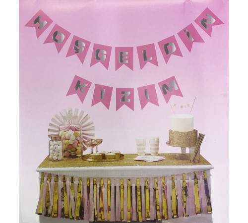 Pembe Üzeri Gümüş Hoşgeldin Kızım Flama Süs