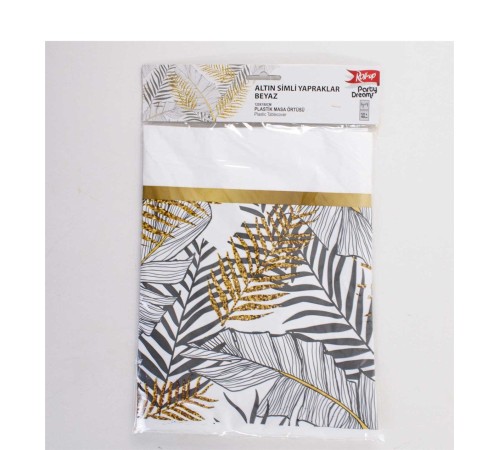 Plastik Masa Örtüsü Altın Simli Yapraklar 120x180 cm