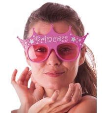 Pembe Üzeri Gümüş Renk Prenses Yazılı Parti Gözlüğü 10x17 cm