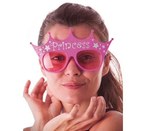 Pembe Üzeri Gümüş Renk Prenses Yazılı Parti Gözlüğü 10x17 cm