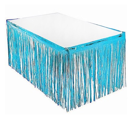 Püsküllü Işıltılı Metalize Mavi Renk Masa Eteği 75 cm x 4 m