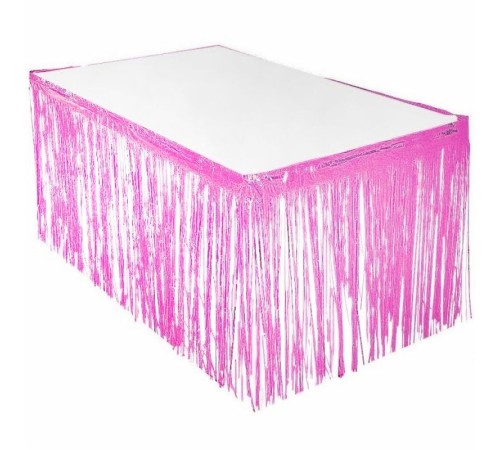 Püsküllü Işıltılı Metalize Pembe Renk Masa Eteği 75 cm x 4 m