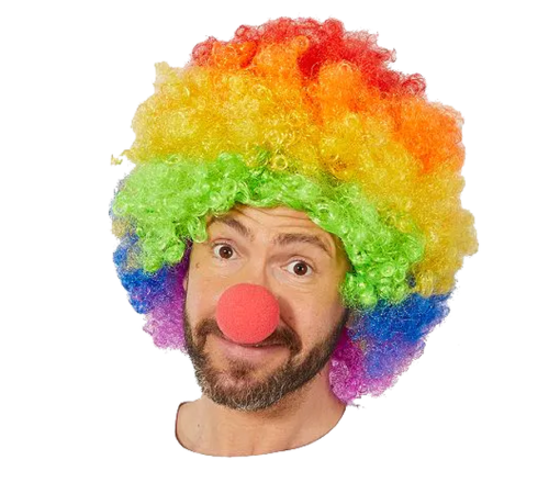 Rengarenk Gökkuşağı Afro Bonus Peruk ve Kırmızı Renk Sünger Burun 120 gr