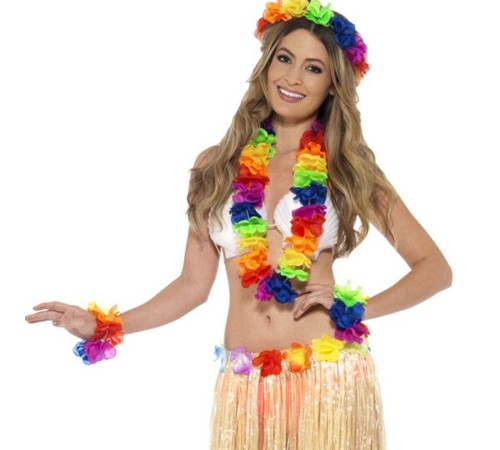 Rengarenk Hawaii Kolye Taç Bileklik Seti 4 Parça