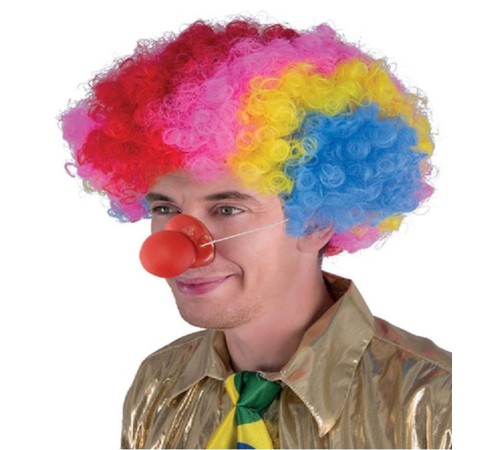 Rengarenk Kıvırcık Afro Palyaço Bonus Peruk 110 Gr ve Turuncu Ses Çıkaran Burun