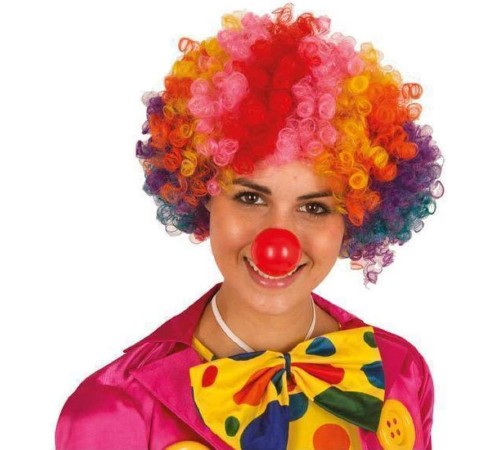 Rengarenk Palyaço Kıvırcık Afro Bonus Peruk 110 Gr ve Led Işıklı Kırmızı Burun