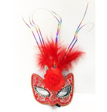 Renkli Tel İşlemeli Güllü Kırılmaz Eva Kırmızı Parti Maskesi 20X25 cm