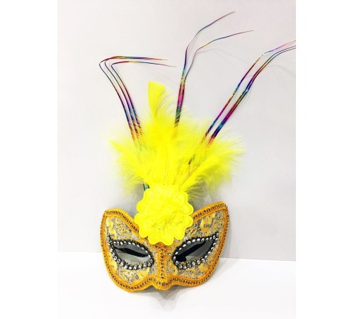 Renkli Tel İşlemeli Güllü Kırılmaz Eva Altın Parti Maskesi 20X25 cm