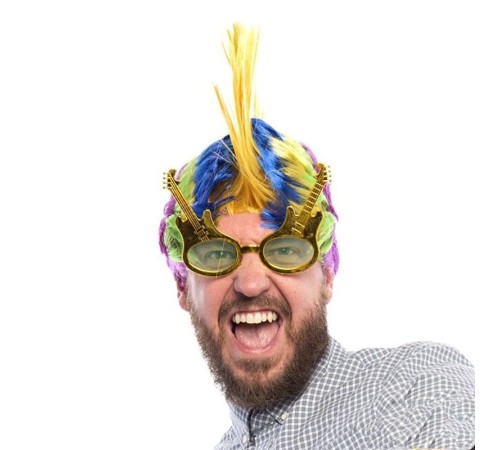 Rockn Roll Retro Gitar Şekilli Parti Gözlüğü Altın Renk