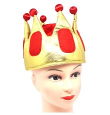 Sarı Renk Kırmızı Ponponlu Kumaş Kraliyet Kral Şapkası Çocuk Boy