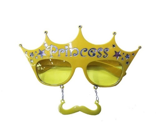 Sarı Üzeri Gümüş Renk Prenses Yazılı Parti Gözlüğü 10x17 cm
