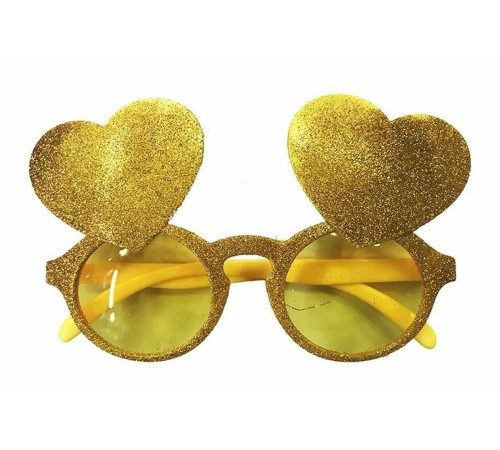 Sarı Renk Sim İşlenmiş Kalp Figürlü Yılbaşı Parti Gözlüğü