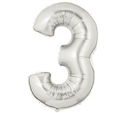 Şekilli Supershape Silver Rakam Folyo Balon 3 Numara