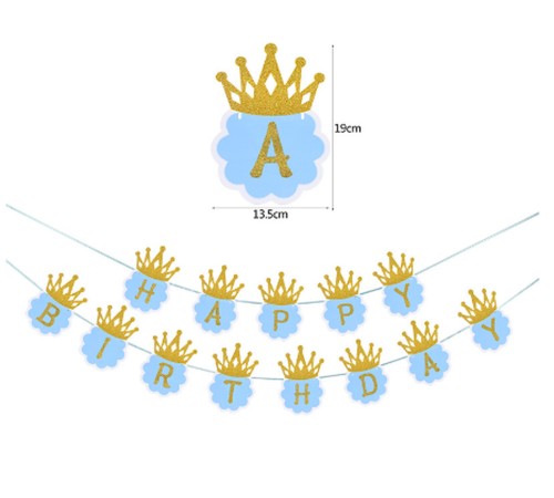 Simli Happy Birthday Flama Dekor 3 Metre Mavi Renk