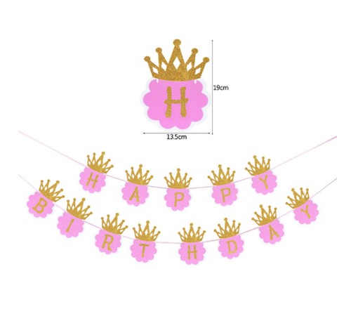 Simli Happy Birthday Flama Dekor 3 Metre Pembe Renk