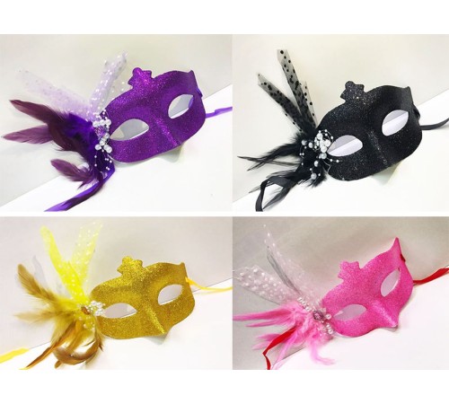 Simli Yılbaşı Venedik Tüylü Parti Maskesi Karışık Renk 12 Adet