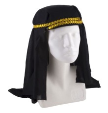 Siyah Renk Altın Pullu Arap Şapkası Arap Kefiyesi 20x50 cm