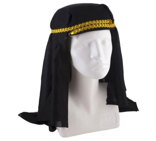 Siyah Renk Altın Pullu Arap Şapkası Arap Kefiyesi 20x50 cm