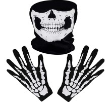 Siyah Renk Dikişsiz Çok Fonksiyonlu Çene Kafatası Yüz Maskesi Baf ve İskelet Eldiven Seti