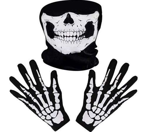 Siyah Renk Dikişsiz Çok Fonksiyonlu Çene Kafatası Yüz Maskesi Baf ve İskelet Eldiven Seti