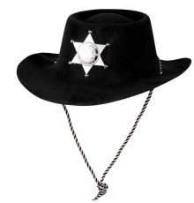 Siyah Renk Plastik Üzeri Kadife Kaplama Çocuk Kovboy Şapkası