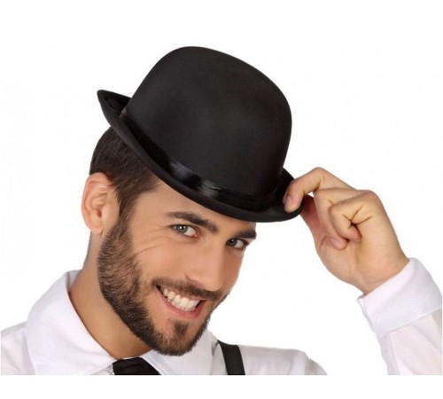 Siyah Renk Saten Kaplama Charlie Chaplin Melon Şapka