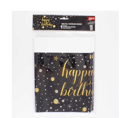 Siyah Yıldızlı Happy Birthday Masa Örtüsü 120x180 cm
